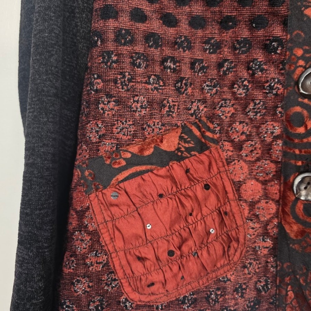 YAK MAGIK Womens M Jacket Cardigan Burnout Velvet Boho Artwear Made in Nepal - Picture 5 of 7